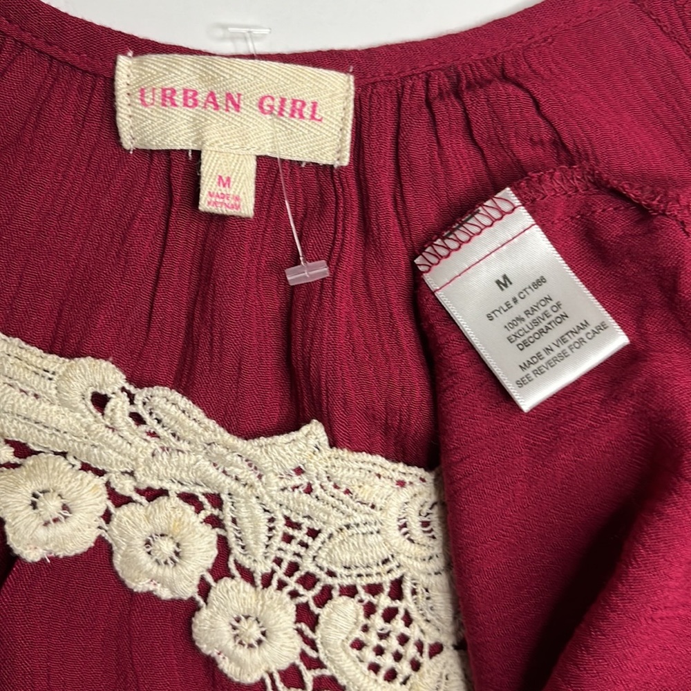 Sexy Urban Girl burgundy/cream embroidered blouse 🌹 (NWOT) - Picture 5 of 6